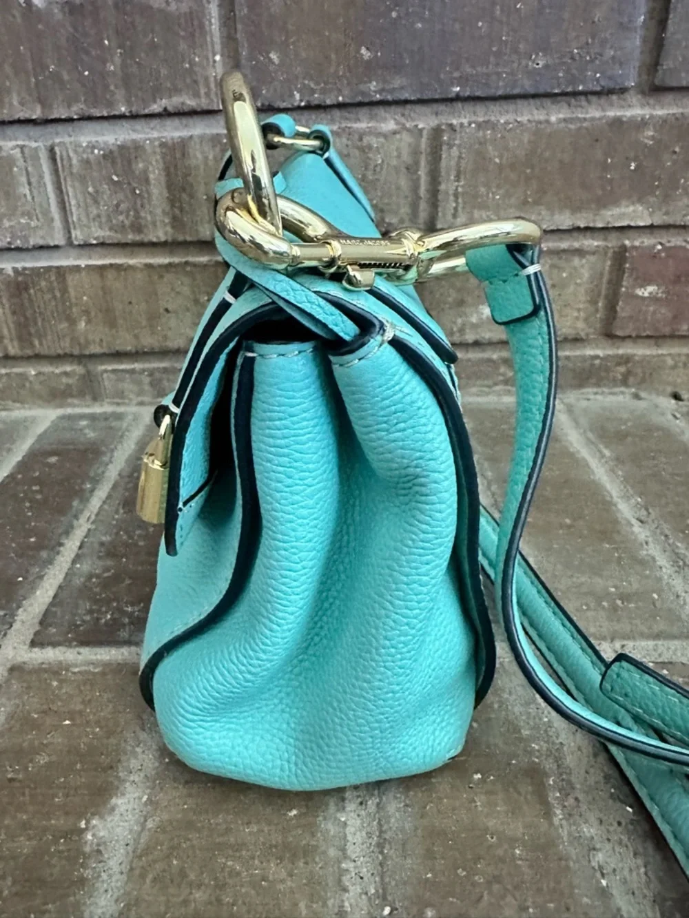 Marc Jacobs Turquoise Pebbled Leather Flap Crossbody Bag Boho Chic